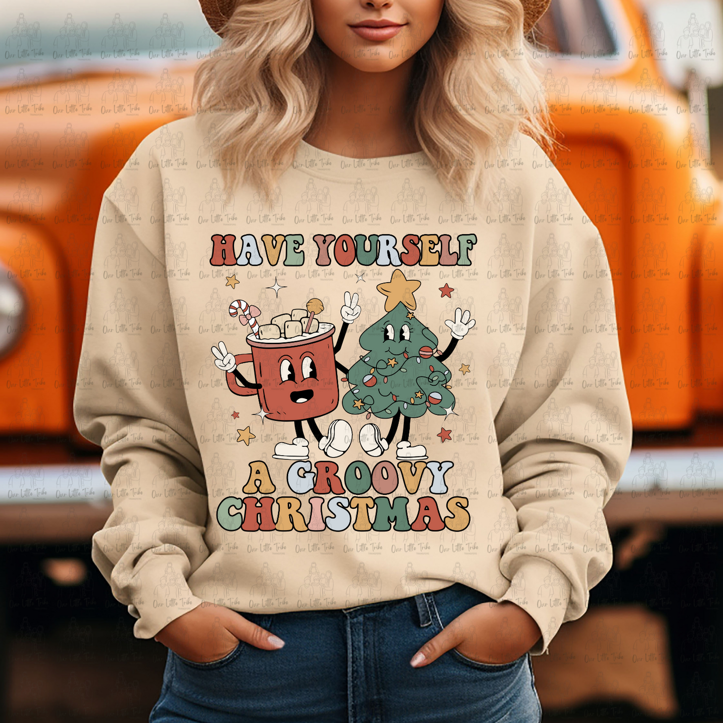 GROOVY CHRISTMAS - RED - DTF TRANSFER