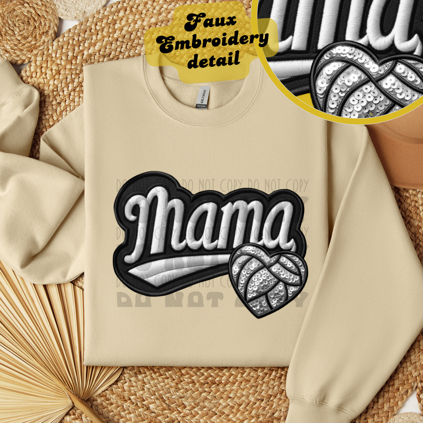 MAMA FAUX EMBROIDERY VOLLEYBALL - DTF TRANSFER