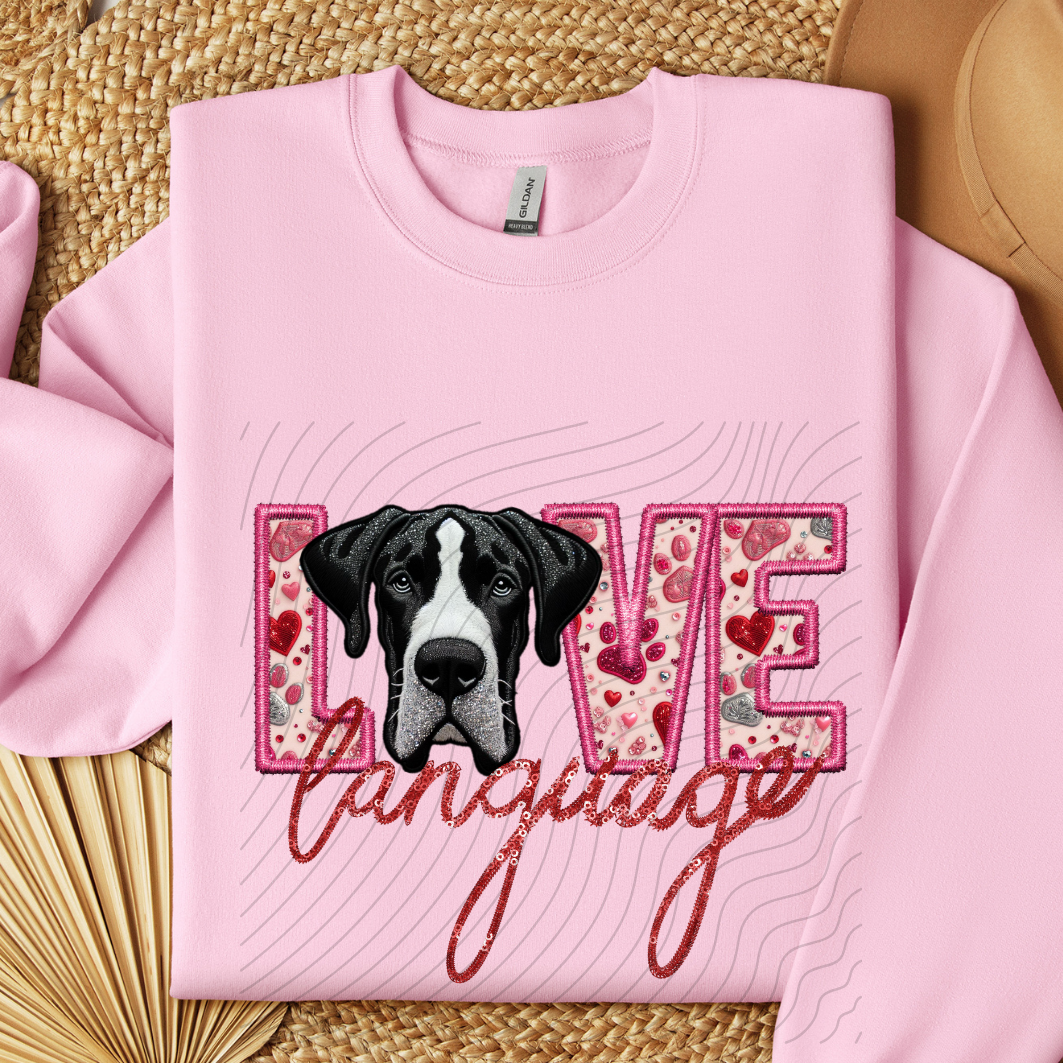 GREAT DANE - BLK&WHT, FAUX EMBROIDERY & FAUX SEQUINS - DTF TRANSFER