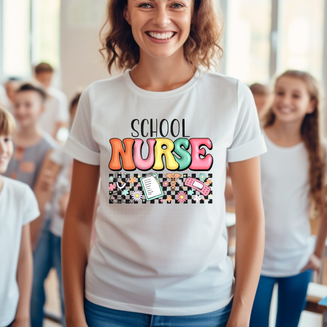 SCHOOL NURSE CHECKERED - DTF TRANSFER