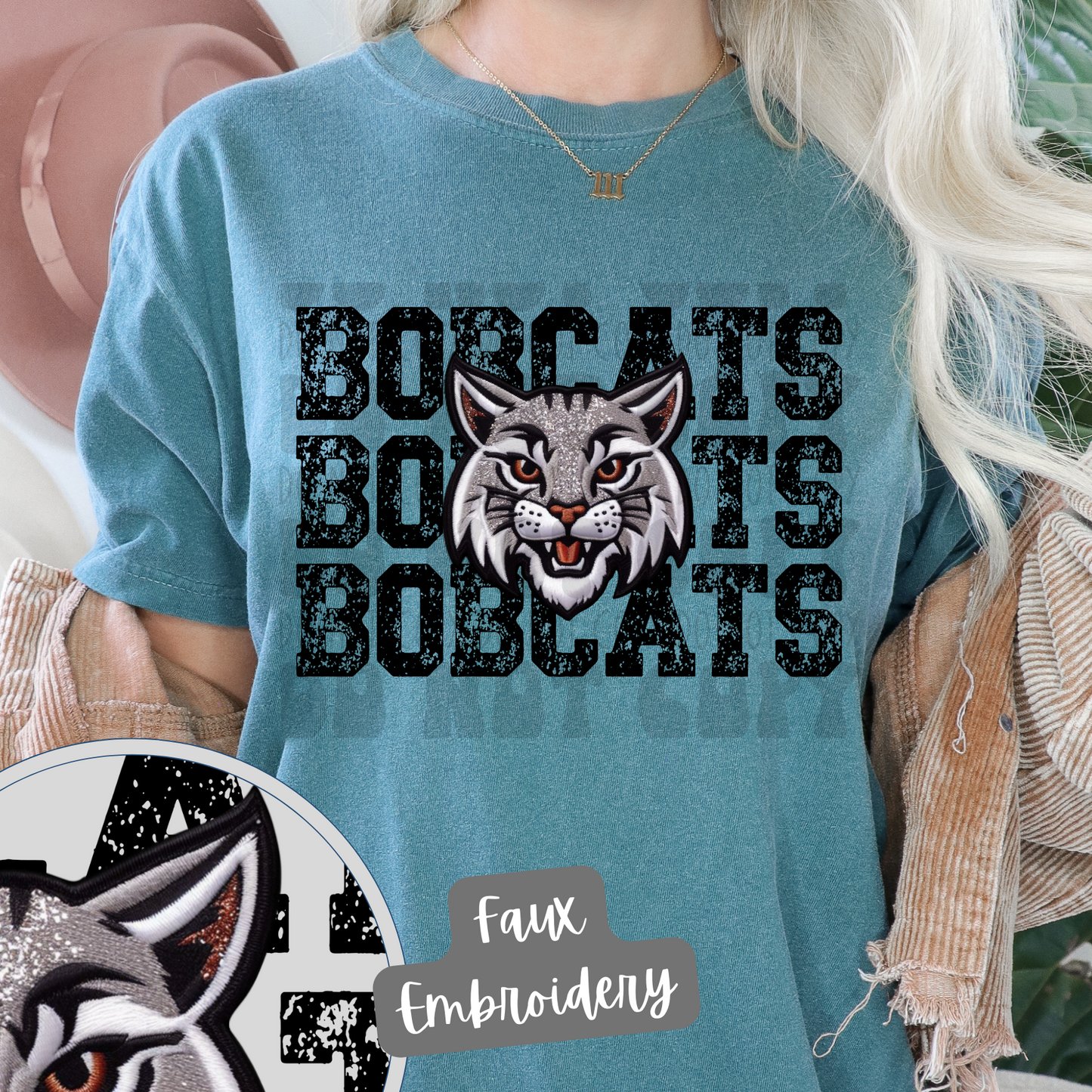 BOBCATS STACKED FAUX EMBROIDERY - DTF TRANSFER