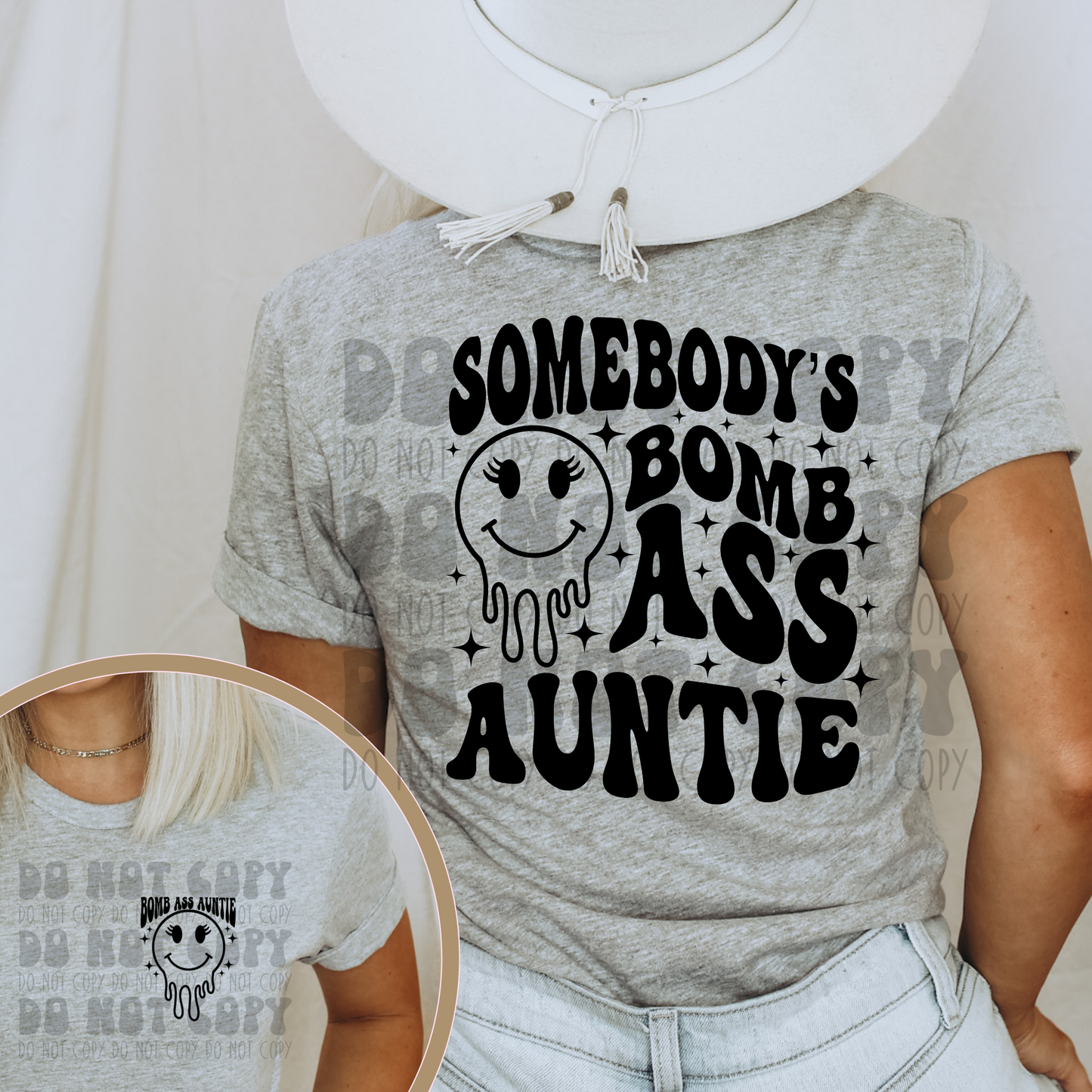 BOMB ASS AUNTIE W/ POCKET BLK - DTF TRANSFER