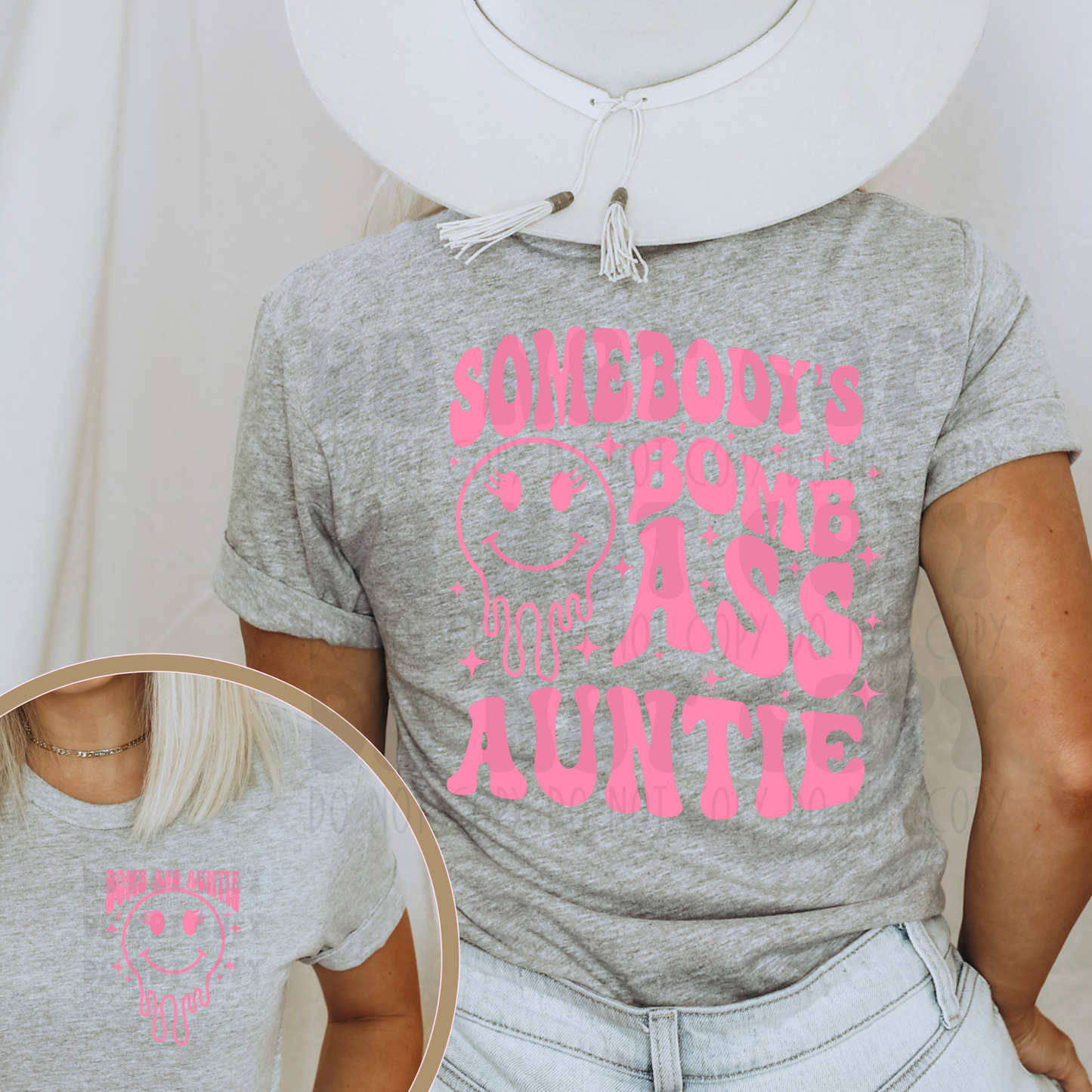 BOMB ASS AUNTIE W/ POCKET PINK - DTF TRANSFER