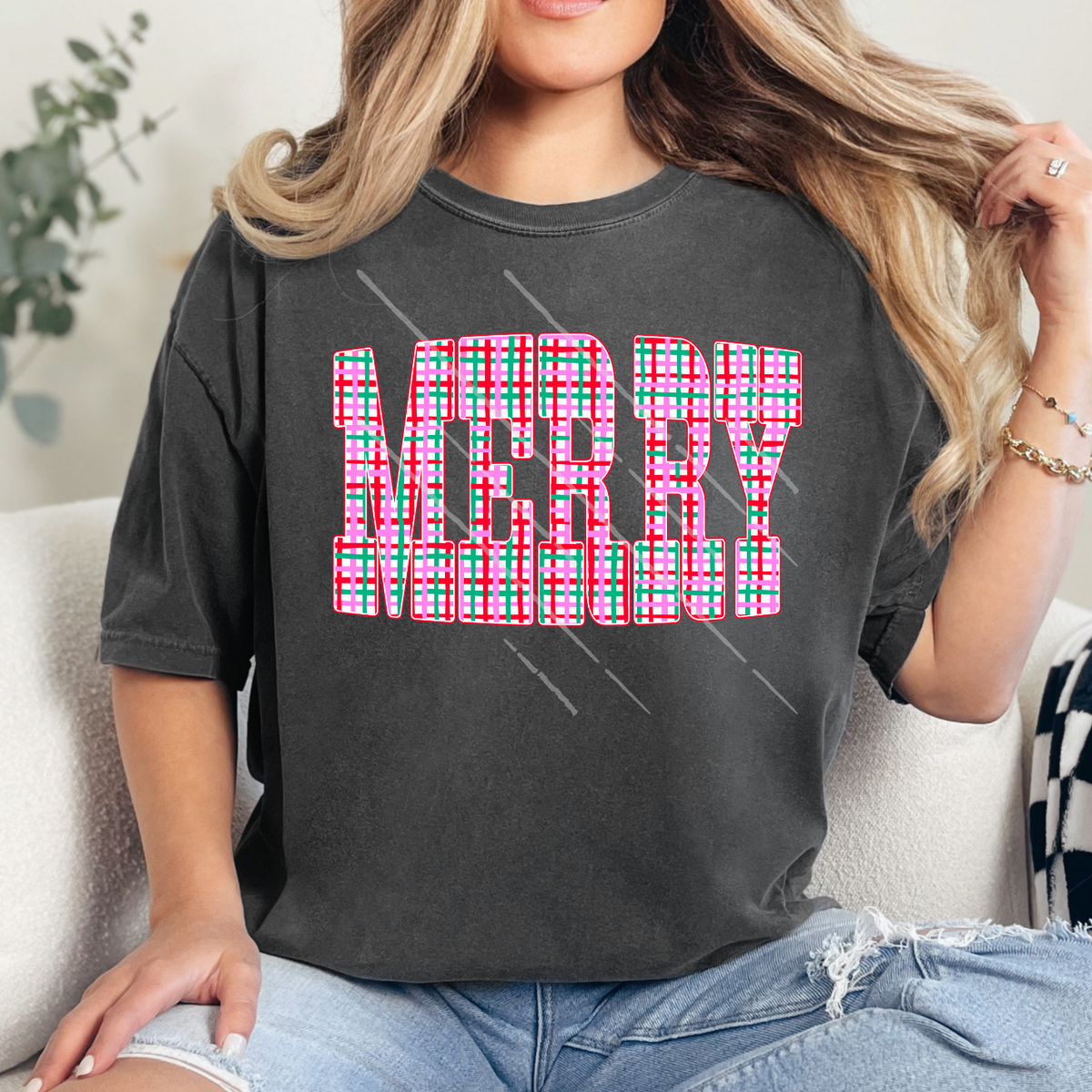 MERRY PINK PLAID - DTF TRANSFER