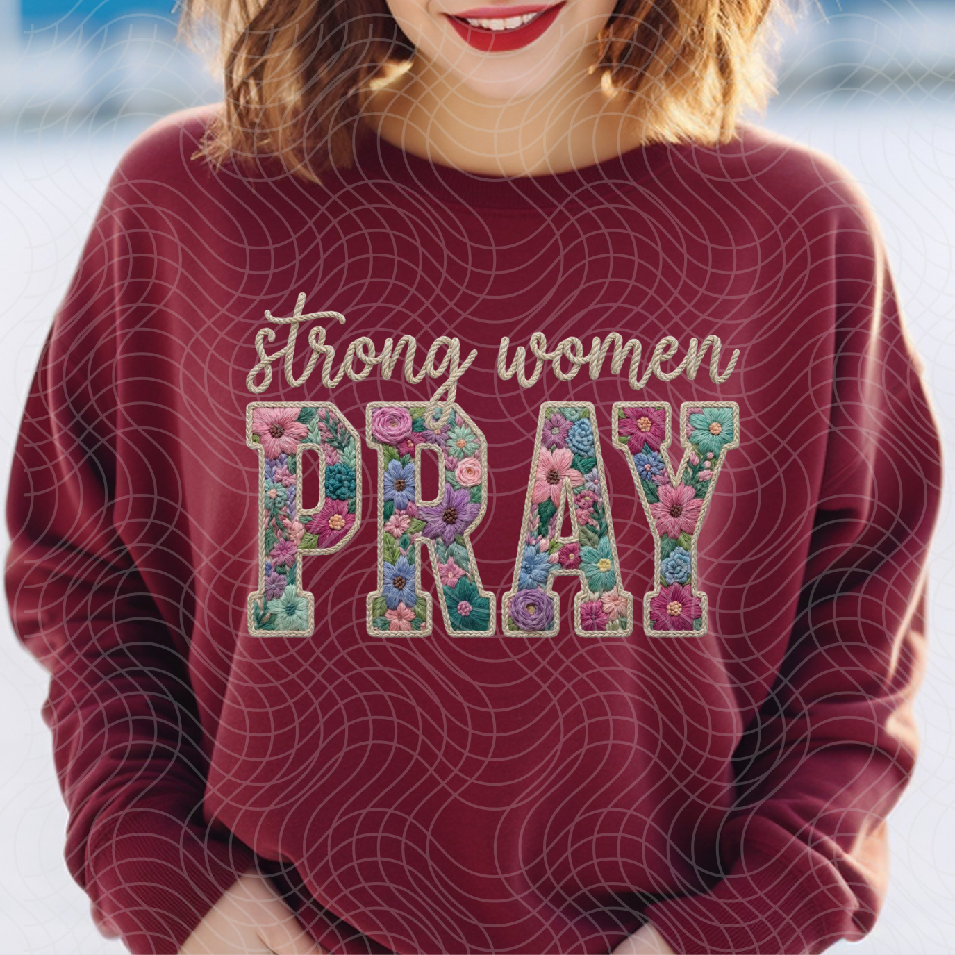 FAUX EMBROIDERY FLORAL STRONG WOMEN PRAYS - DTF TRANSFER