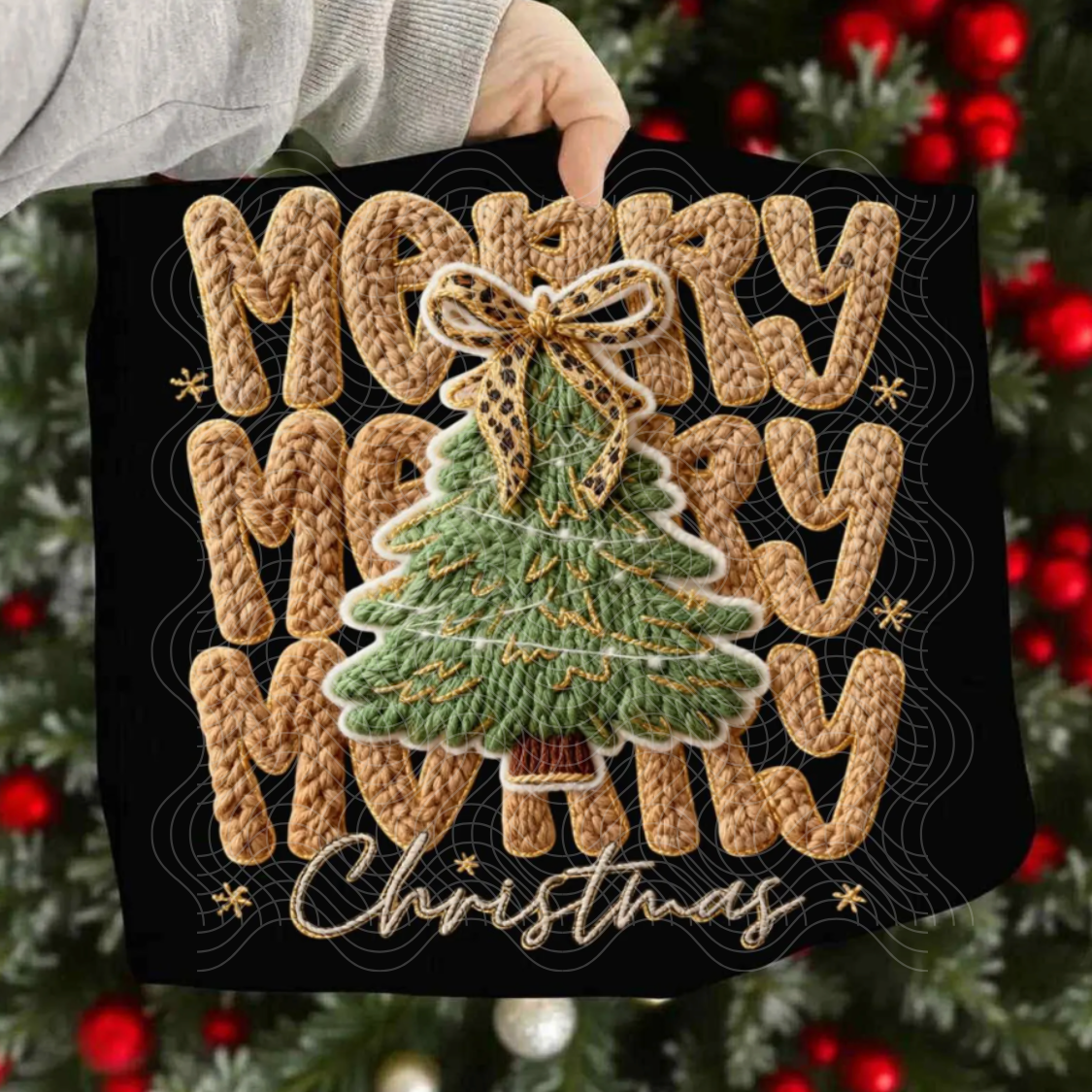 FAUX YARN MERRY CHRISTMAS TAN STACKED - DTF TRANSFER