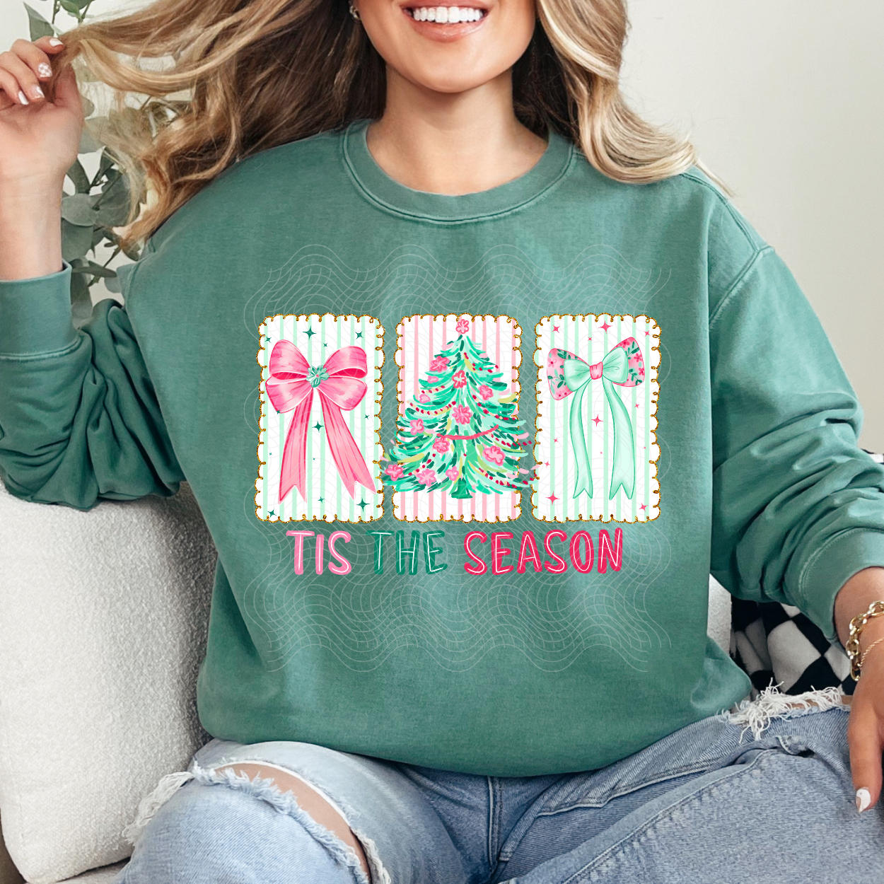 TIS THE SEASON TEAL/PINK - DTF TRANSFER