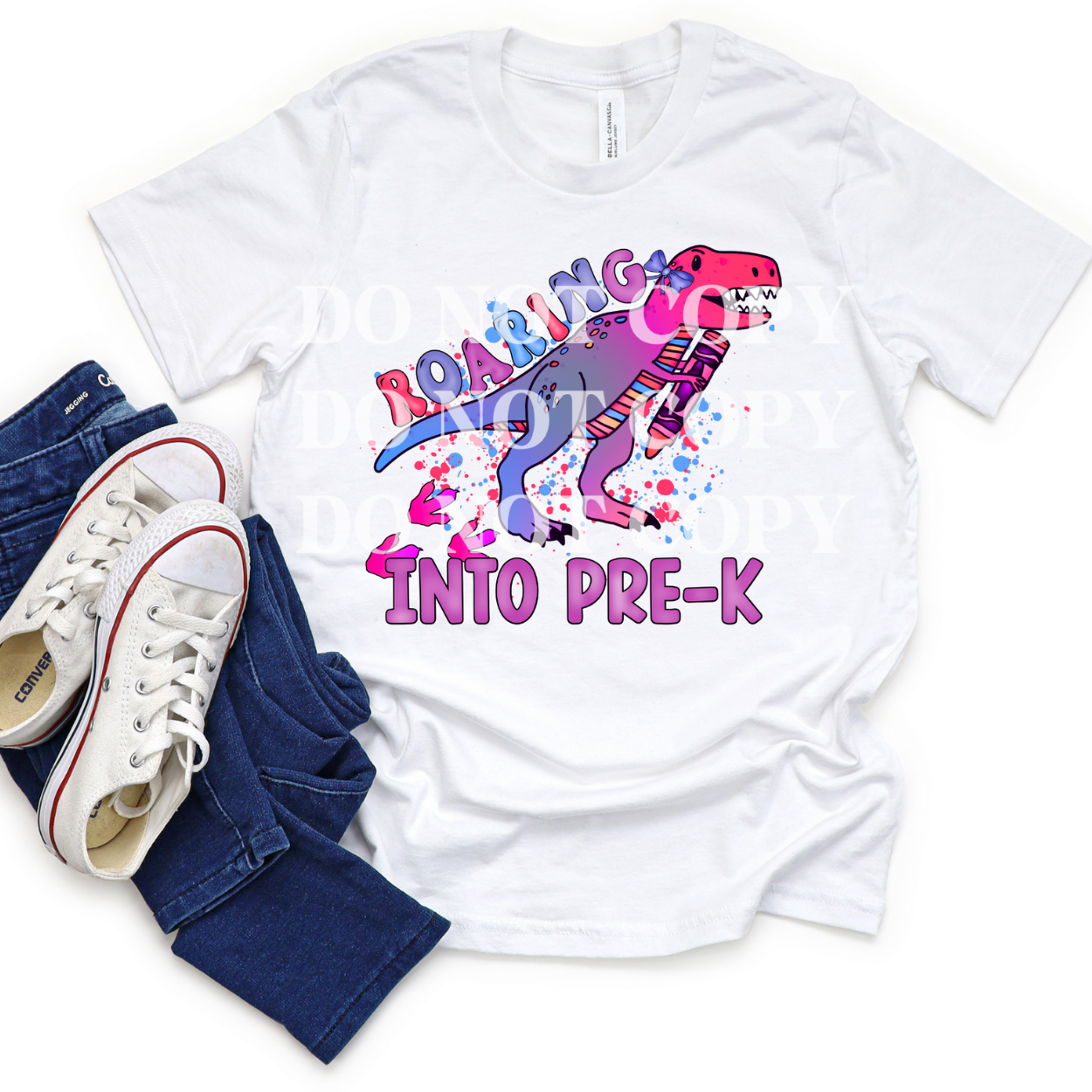 ROARING INTO PRE-K PINK DINO - DTF TRANSFER