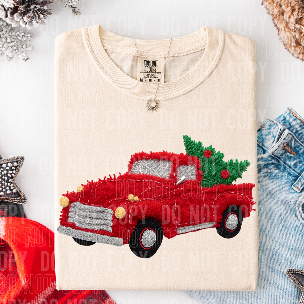 FAUX YARN, CHRISTMAS TREE TRUCK - DTF TRANSFER