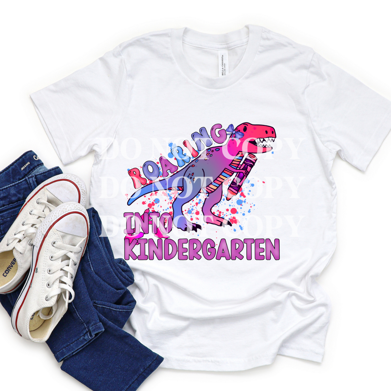 ROARING INTO KINDERGARTEN PINK DINO - DTF TRANSFER