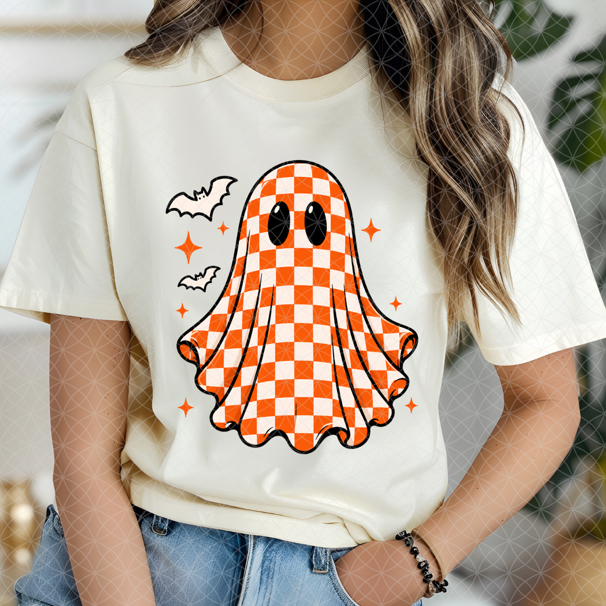 ORANGE CHECKERED GHOST - DTF TRANSFER
