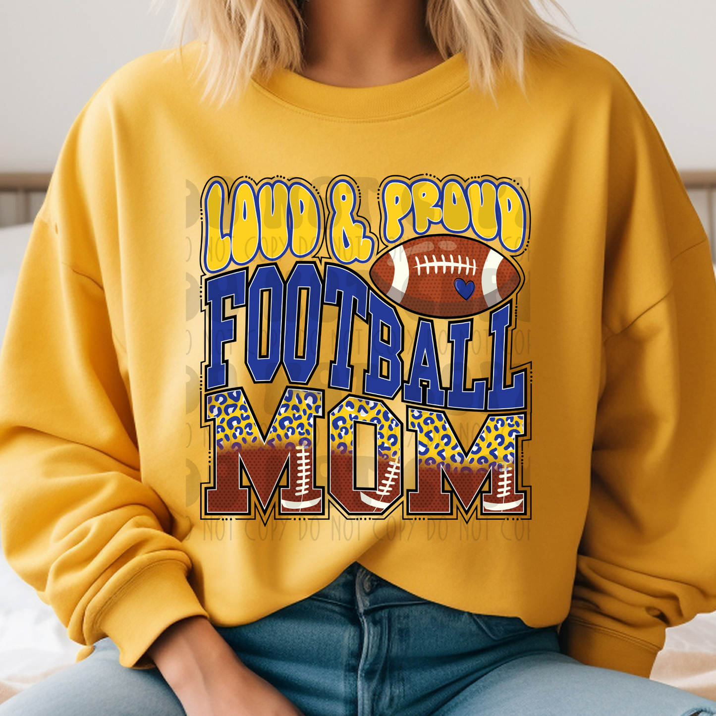 LOUD AND PROUD FOOTBALL MOM BLUE/YELLOW - DTF TRANSFER