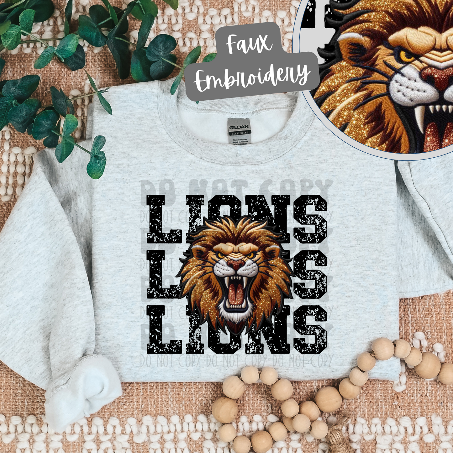 LIONS STACKED FAUX EMBROIDERY - DTF TRANSFER