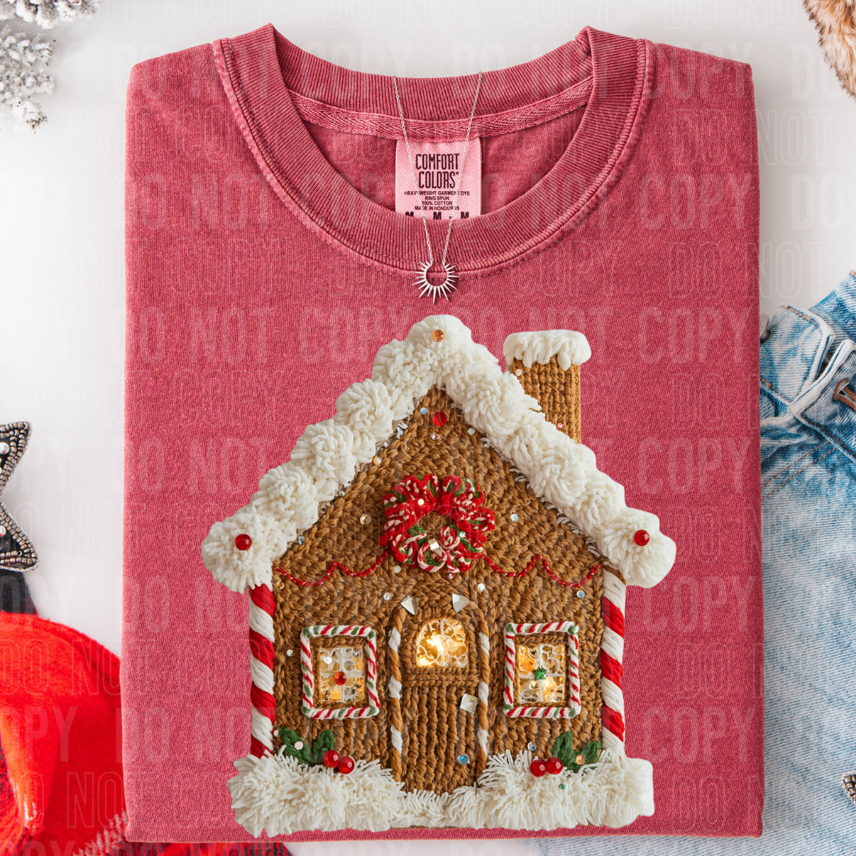 FAUX YARN, GINGERBREAD HOUSE - DTF TRANSFER