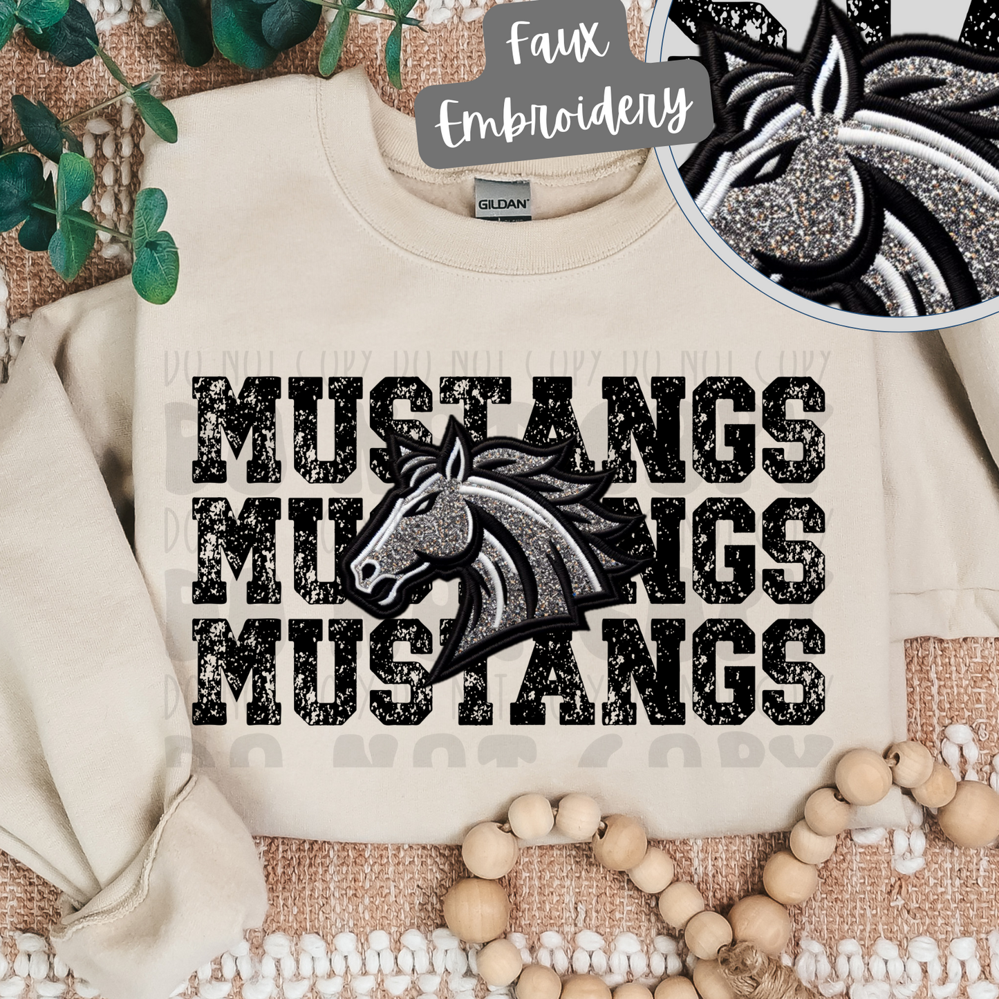MUSTANGS STACKED FAUX EMBROIDERY - DTF TRANSFER