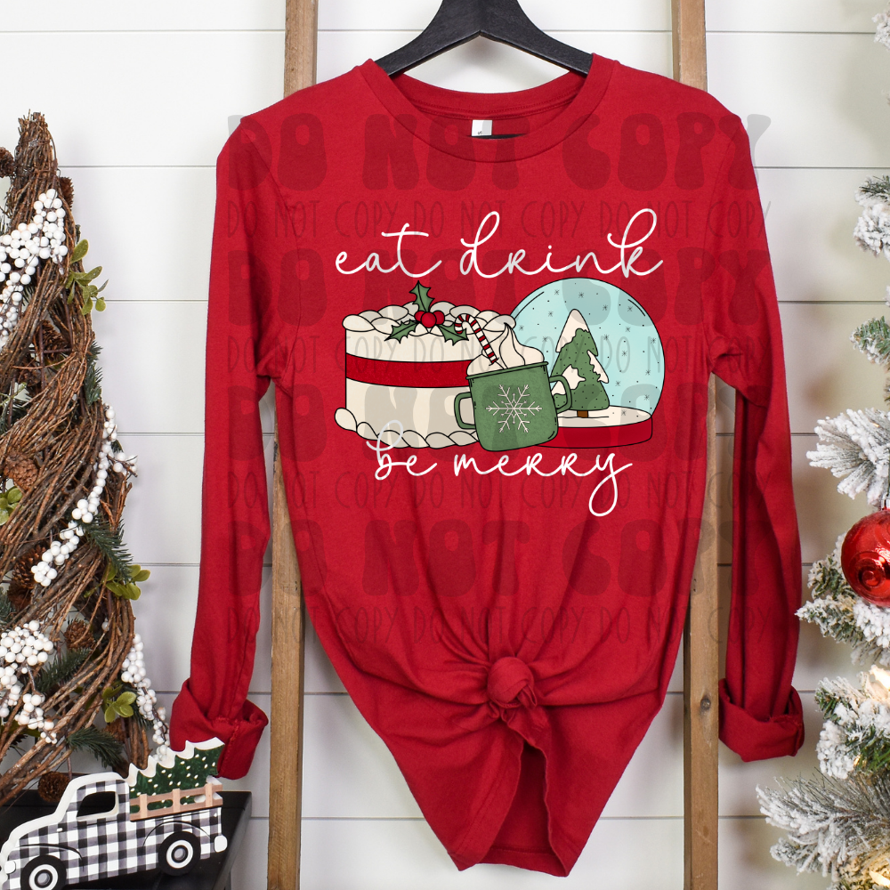 EAT DRINK AND BE MERRY WHITE LETTERING - DTF TRANSFER