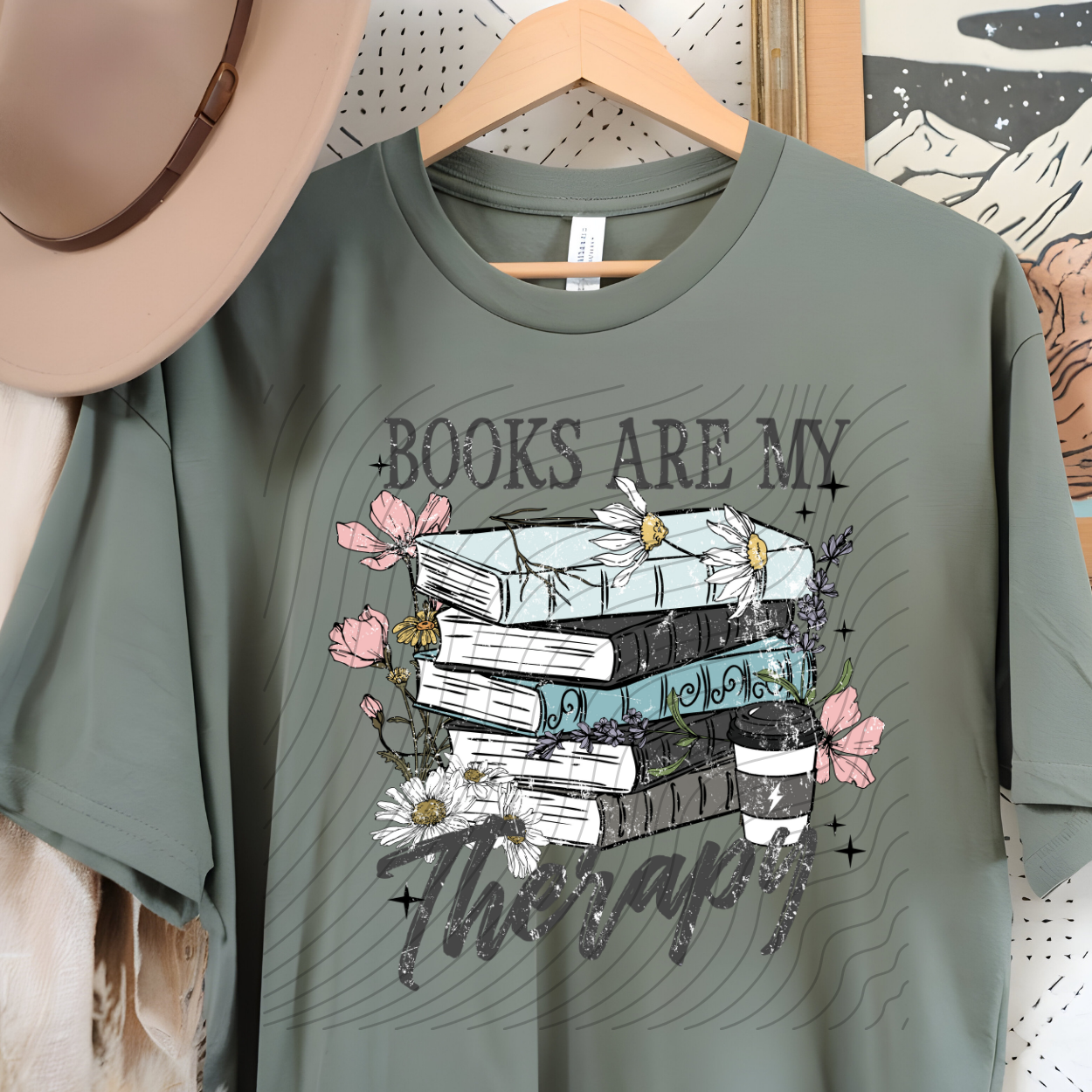 BOOKS ARE MY THERAPY DARK TEXT - DTF TRANSFER
