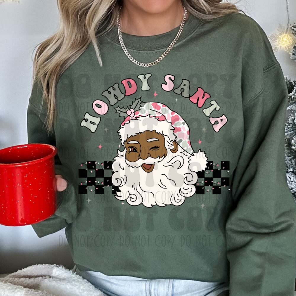 HOWDY SANTA DARK SKIN - PINK/GREEN - DTF TRANSFER