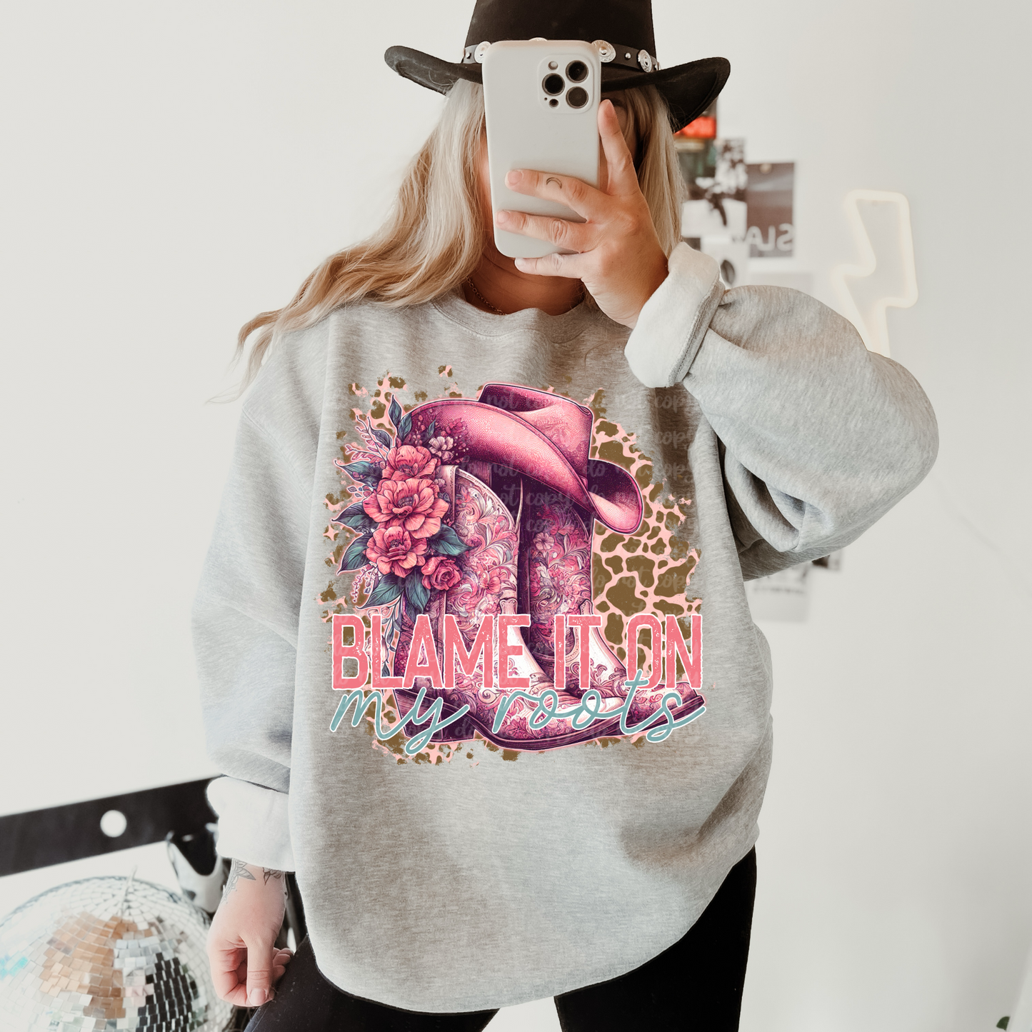 BLAME IT ON MY ROOTS PINK BOOTS - DTF TRANSFER