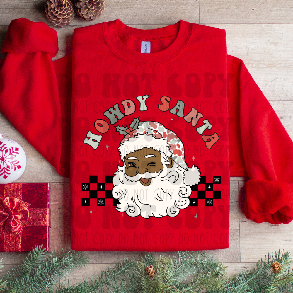 HOWDY SANTA DARK SKIN - RED/GREEN - DTF TRANSFER