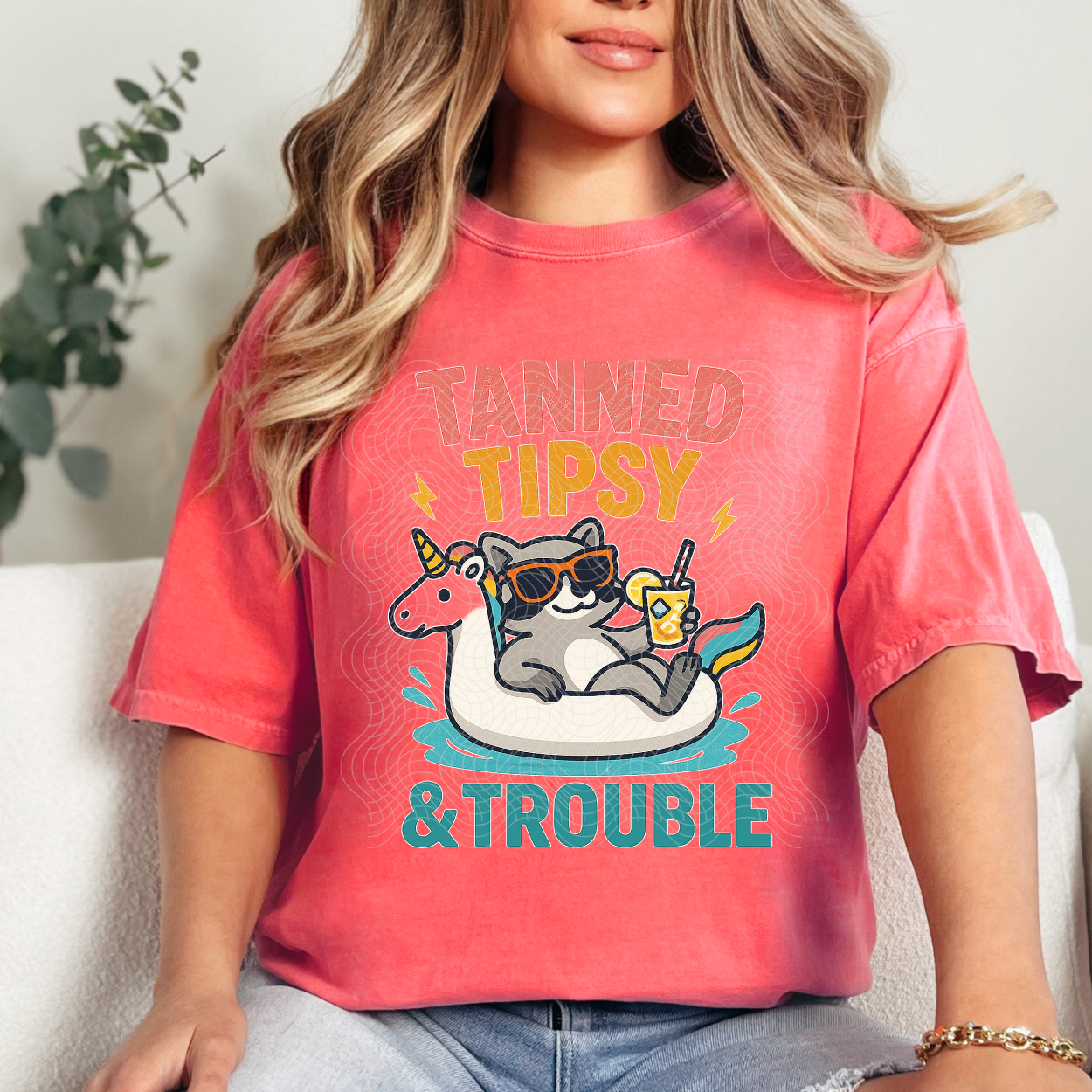 TANNED TIPSY AND TROUBLE - DTF TRANSFER