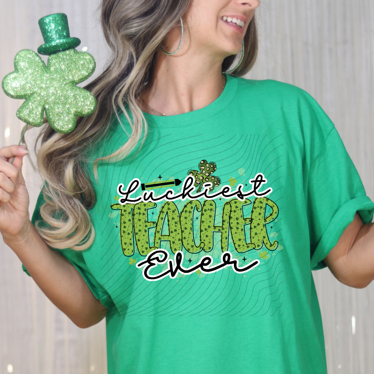 LUCKIEST TEACHER GREEN CLOVER FILLED - DTF TRANSFER