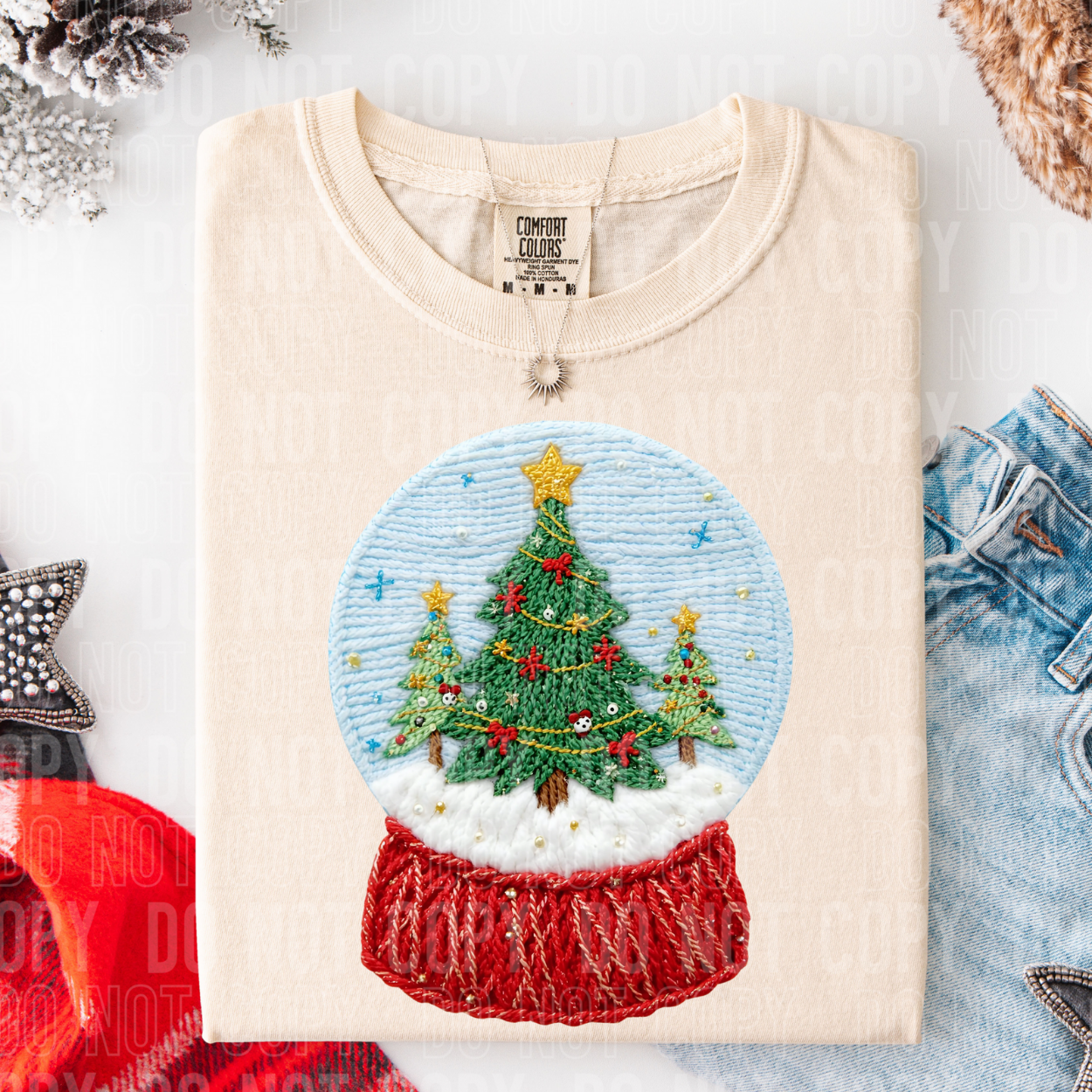 FAUX YARN, TREE SNOW GLOBE - DTF TRANSFER