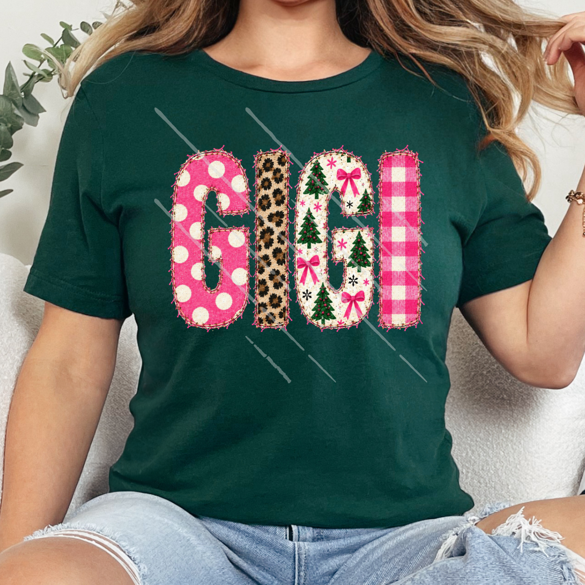 GIGI PINK CHRISTMAS FAUX EMBROIDERY - DTF TRANSFER