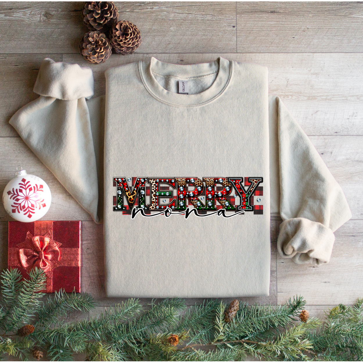 MERRY NONA PLAID FAUX RHINESTONES - DTF TRANSFER