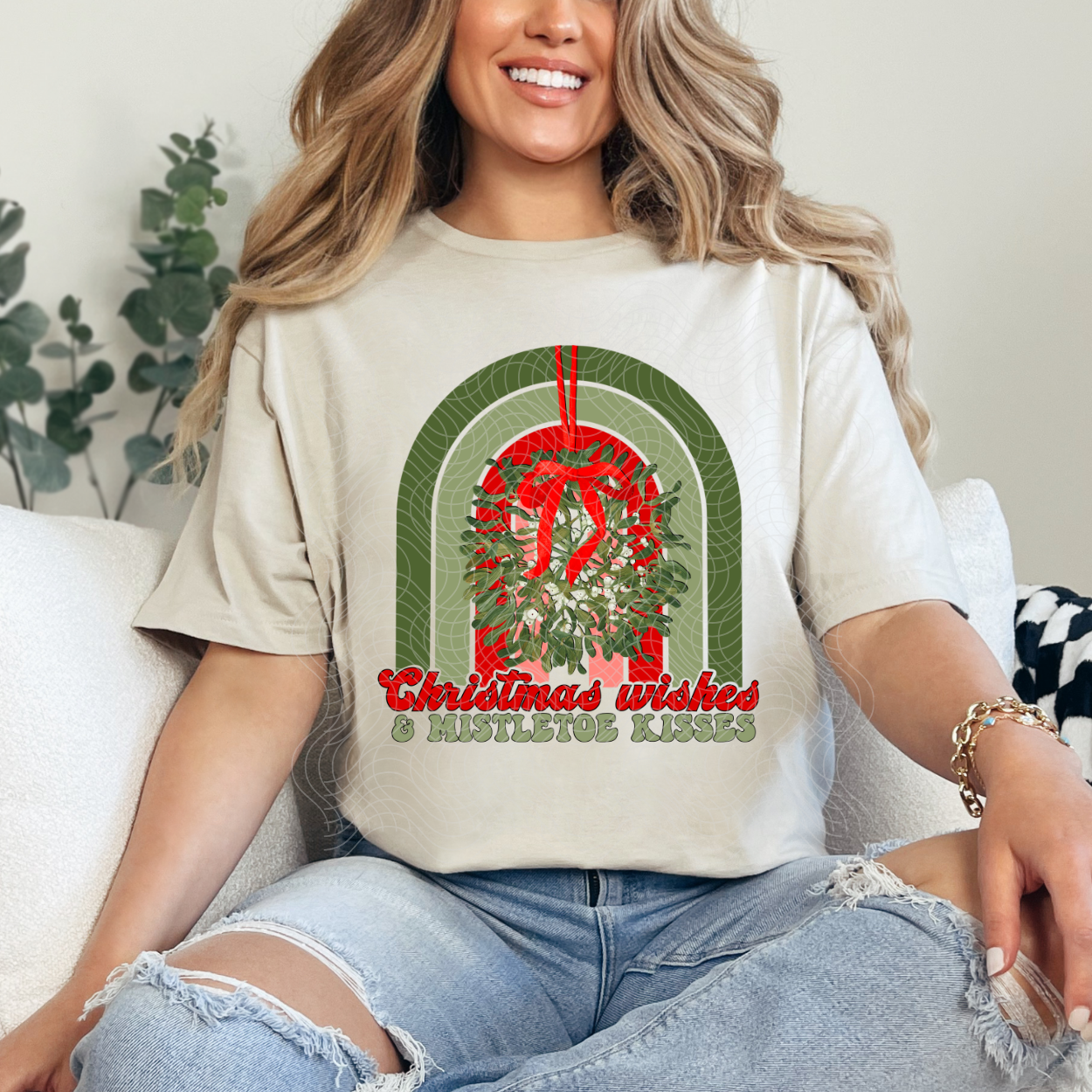 CHRISTMAS WISHES MISTLETOE KISSES - DTF TRANSFER