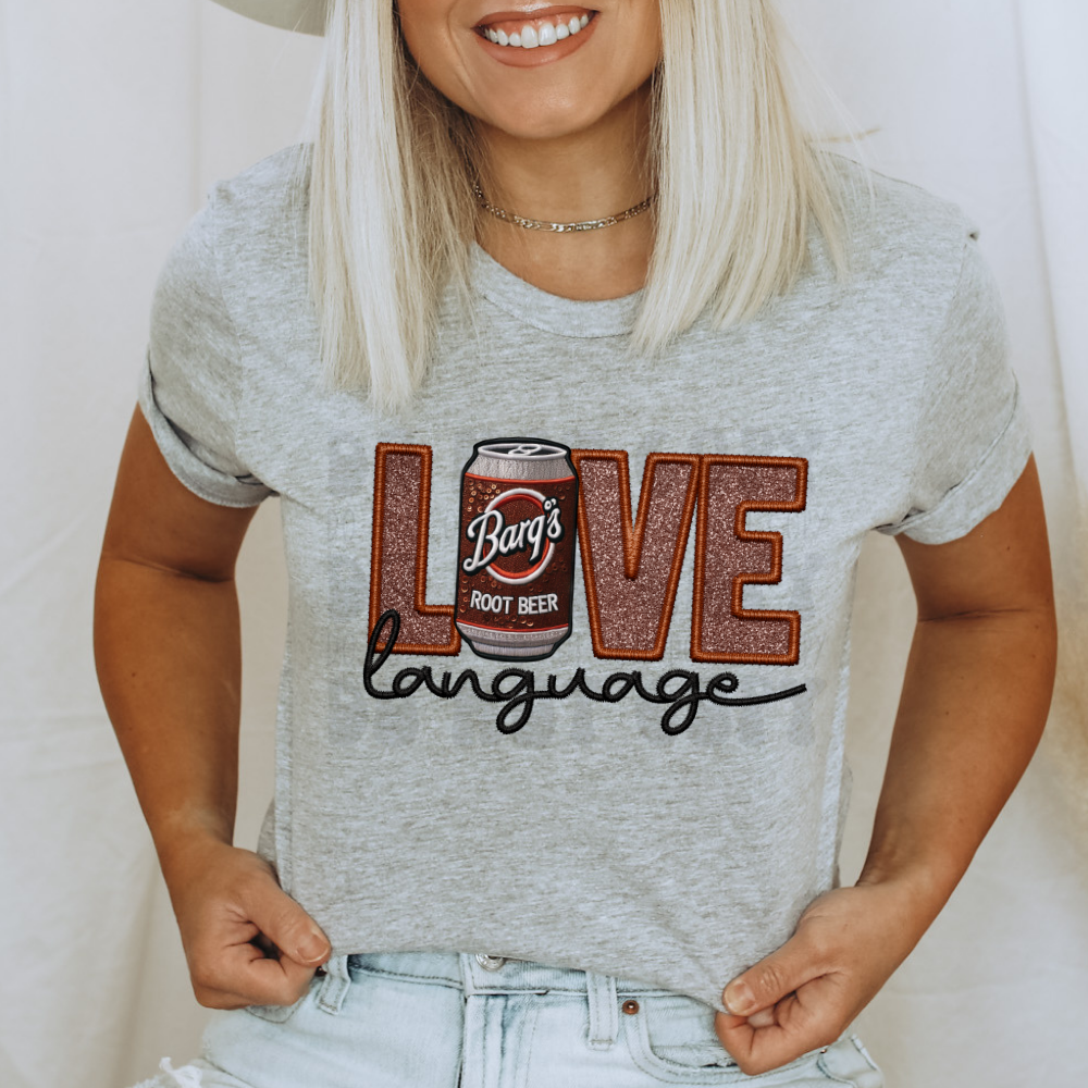 LOVE LANGUAGE ROOT BEER FAUX EMBROIDERY - DTF TRANSFER