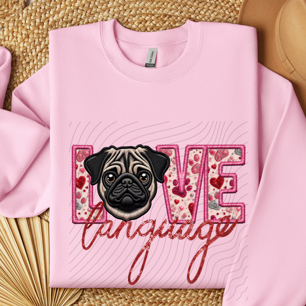 PUG, FAUX EMBROIDERY & FAUX SEQUINS - DTF TRANSFER