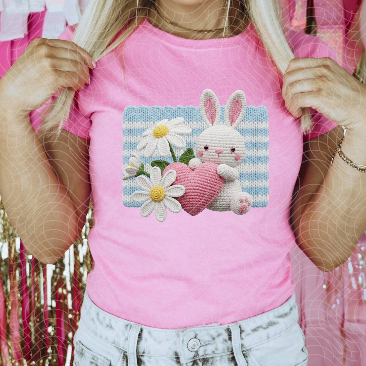 FAUX YARN BUNNY STRIPE BACKGROUND - DTF TRANSFER