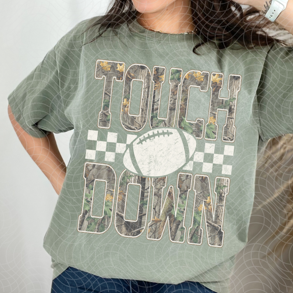 CAMO TOUCH DOWN WHITE DISTRESSED - DTF TRANSFER