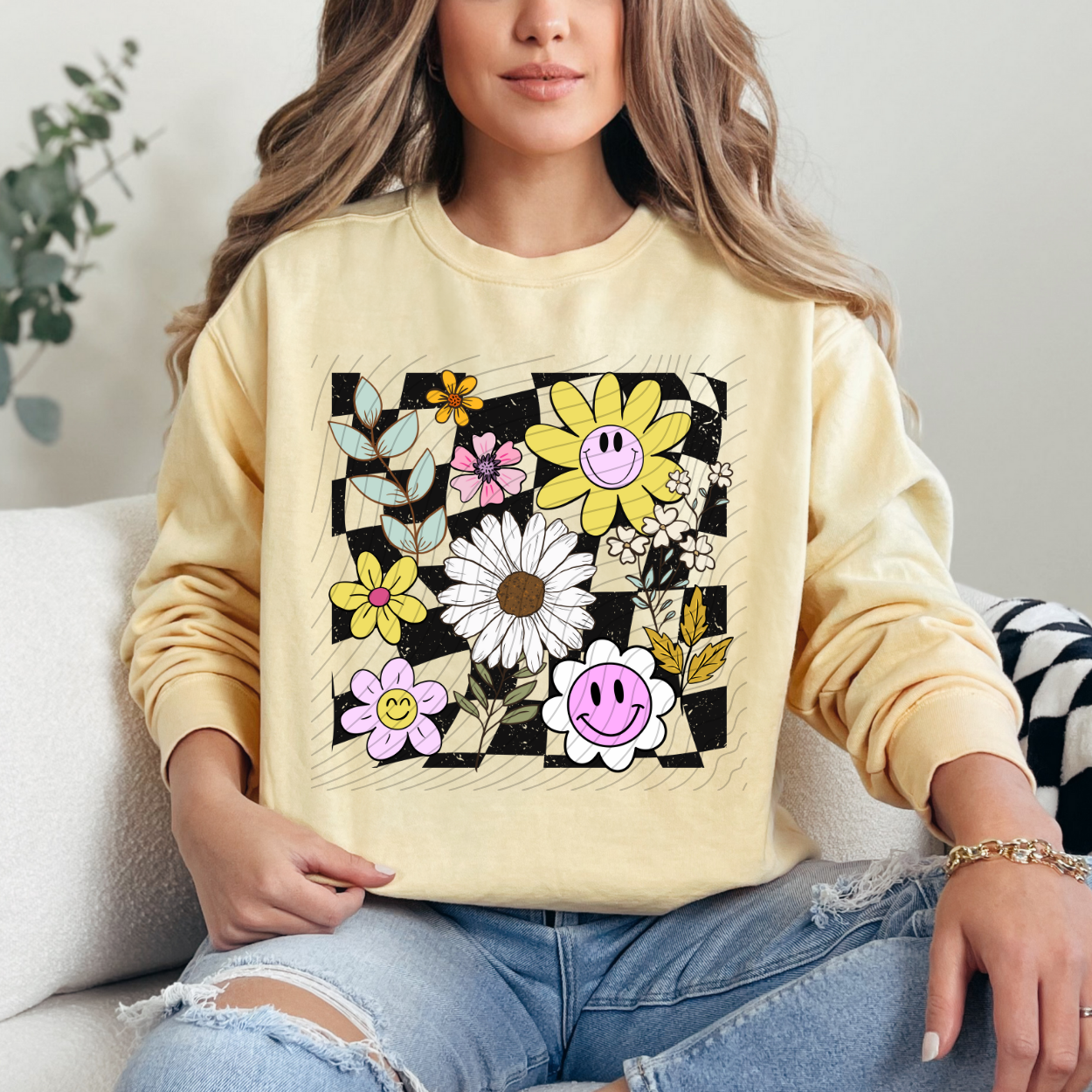 CHECK BACKGROUND FLOWERS - DTF TRANSFER