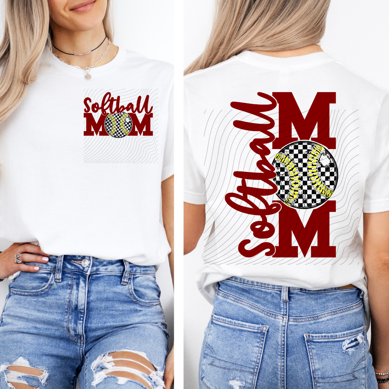 SOFTBALL MOM DRK RED W/ POCKET - DTF TRANSFER