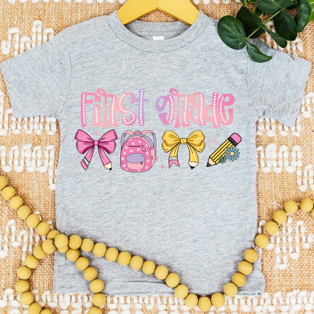 PINK 1ST GRADE BOWS & BAG - DTF TRANSFER