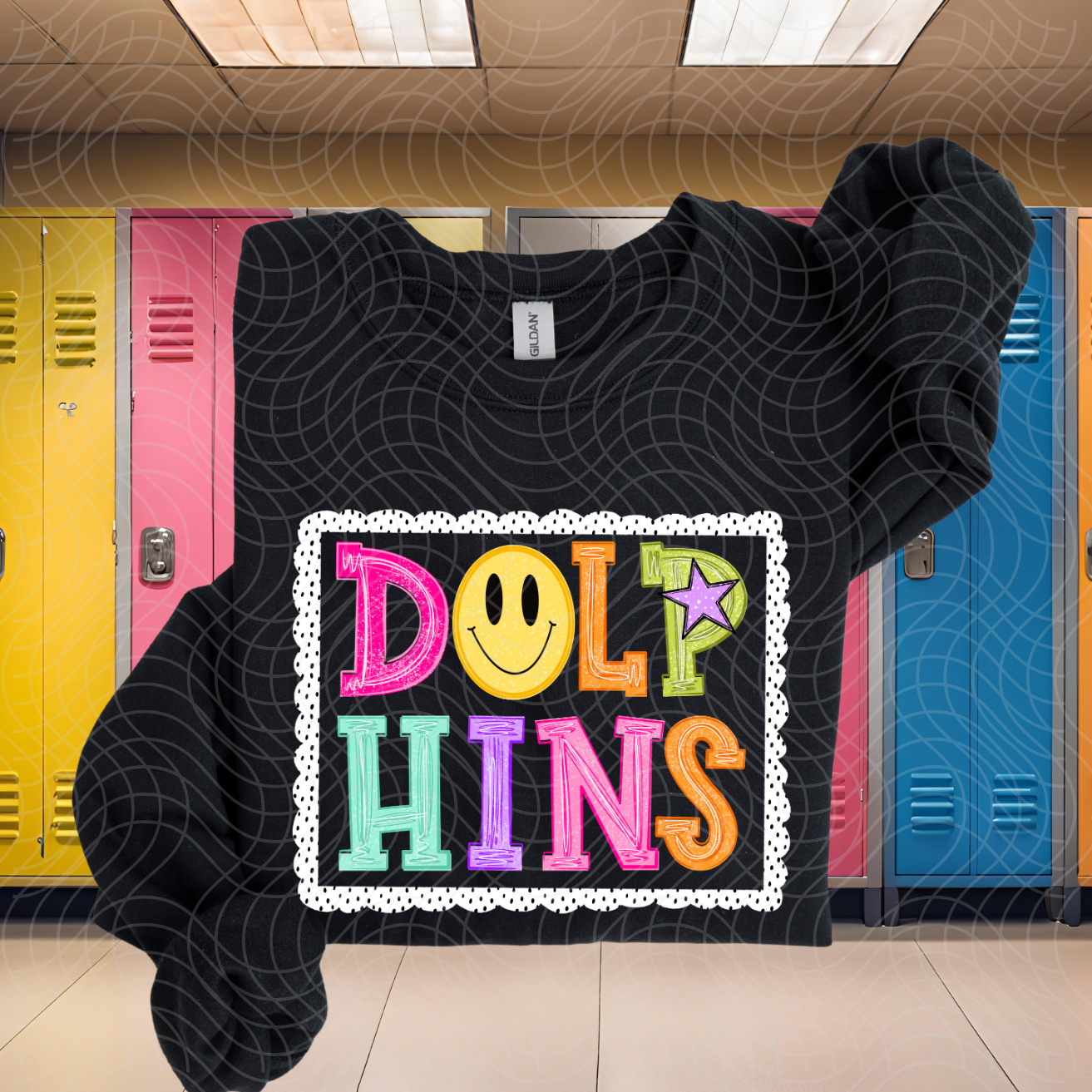 DOLPHINS POLKA DOT FRAME - DTF TRANSFER