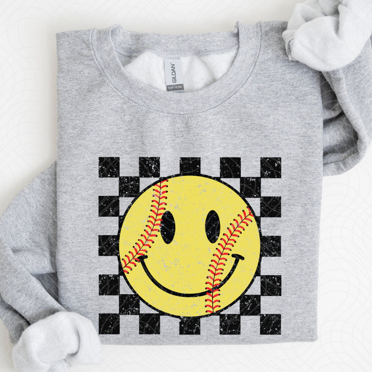 SOFTBALL CHECK SMILEY DISTRESSED - DTF TRANSFER