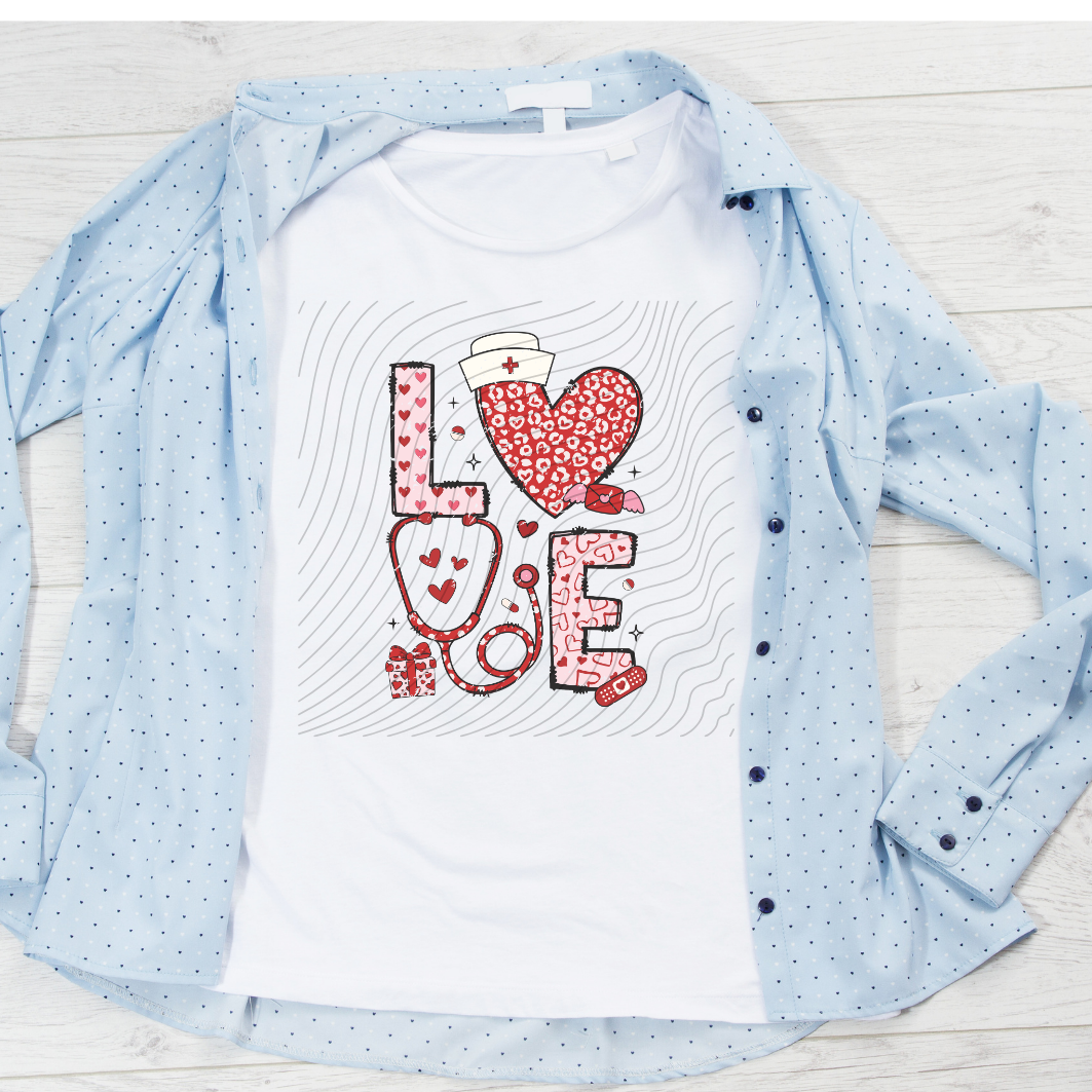 LOVE MEDICAL HEARTS, DISTRESSED - DTF TRANSFER