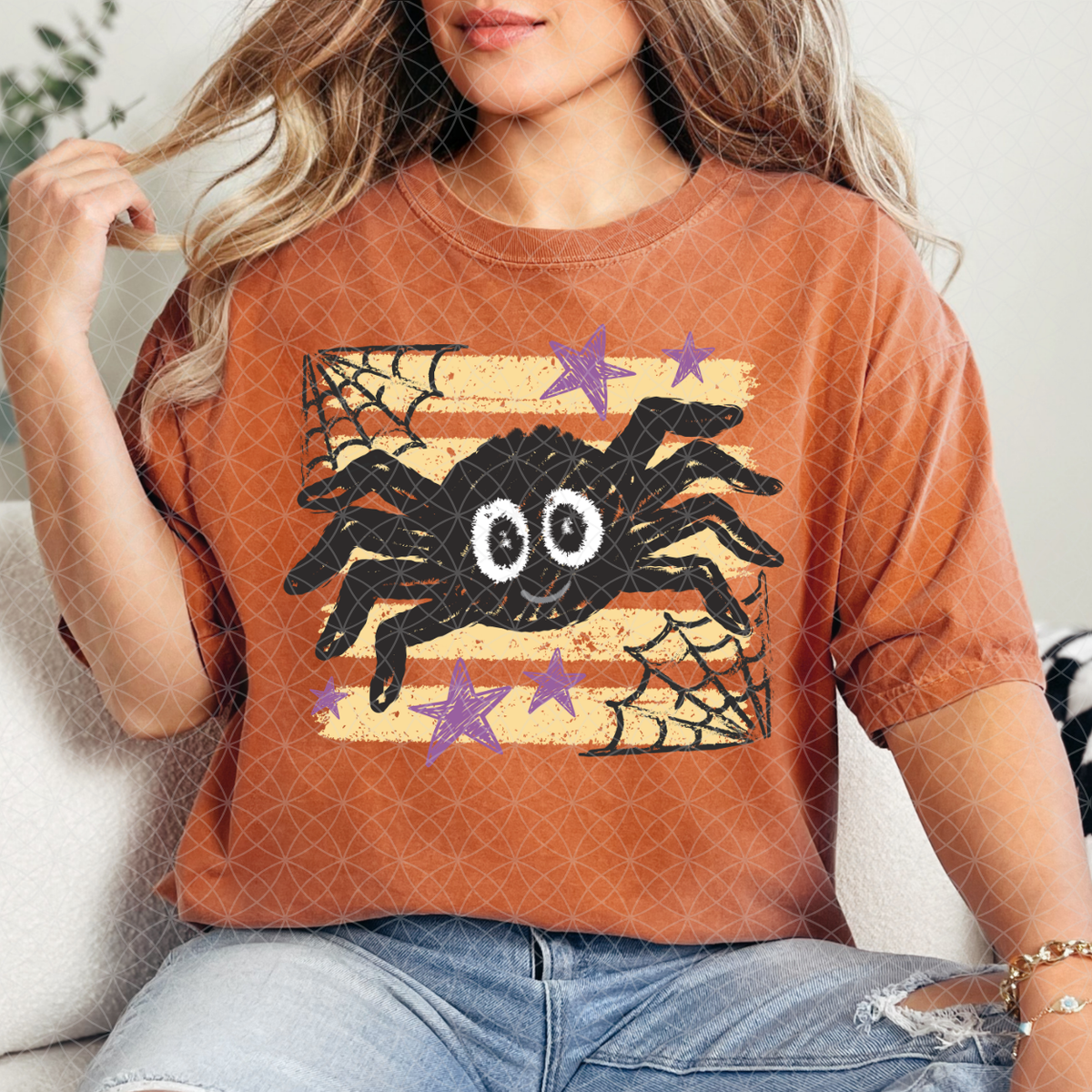 CUTIE SPIDER BLK WEB LIGHTER STRIPES - DTF TRANSFER