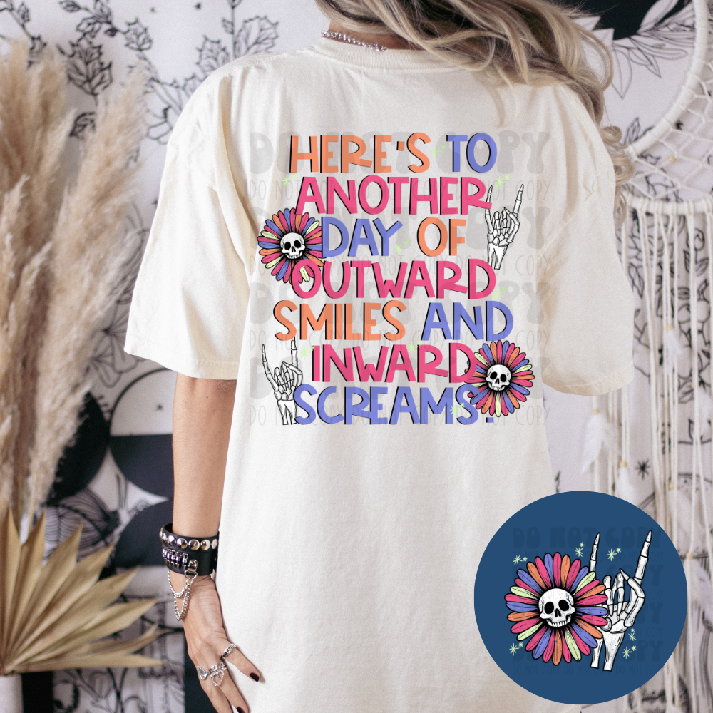 OUTWARD SMILES, INWARD SCREAMS W/POCKET - DTF TRANSFER