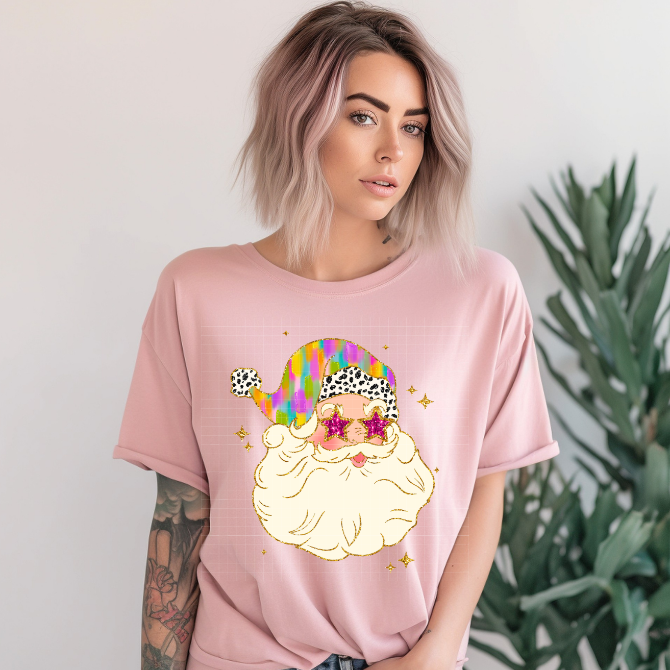 COLORFUL SANTA PINK GLASSES - DTF TRANSFER