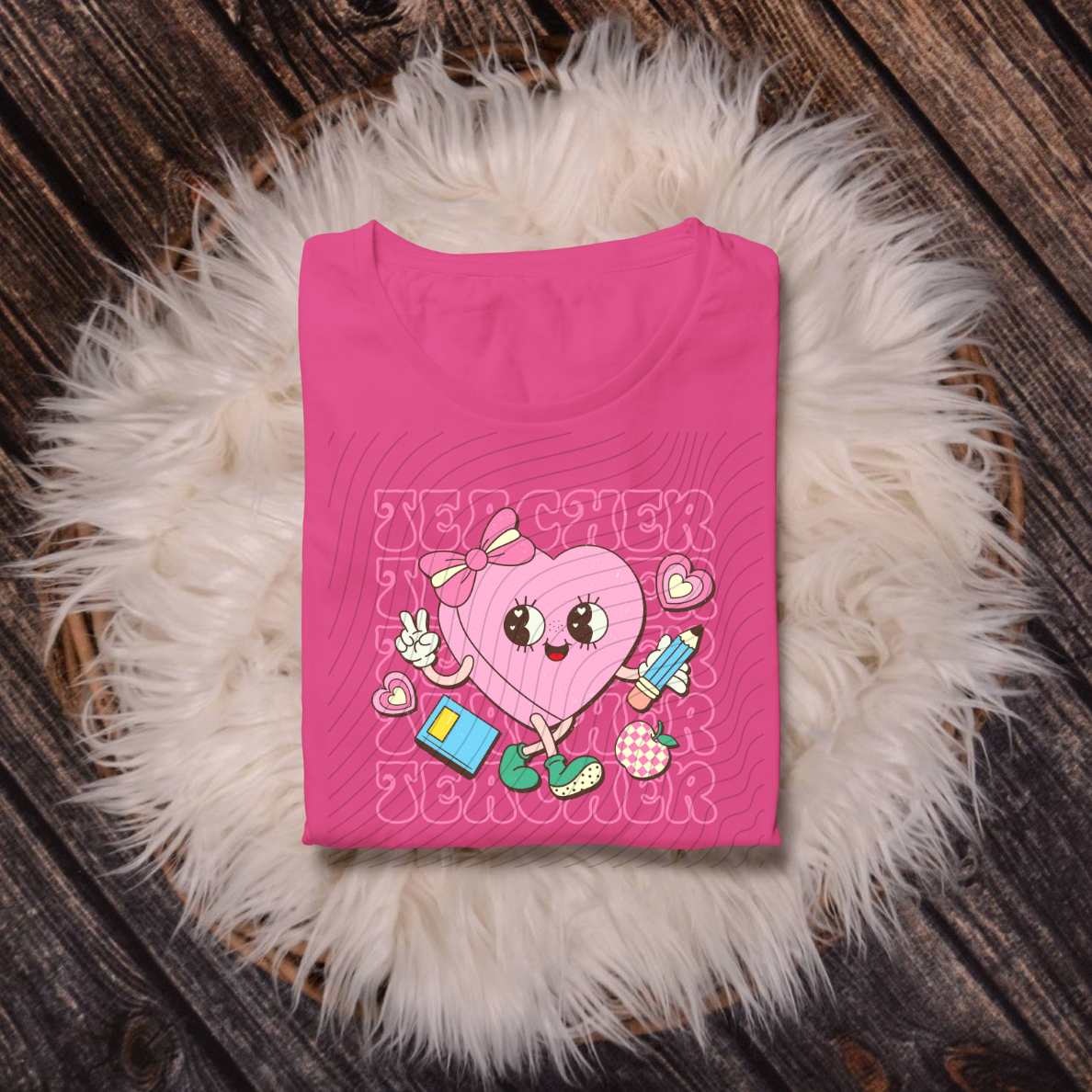 TEACHER STACKED HEART - DTF TRANSFER
