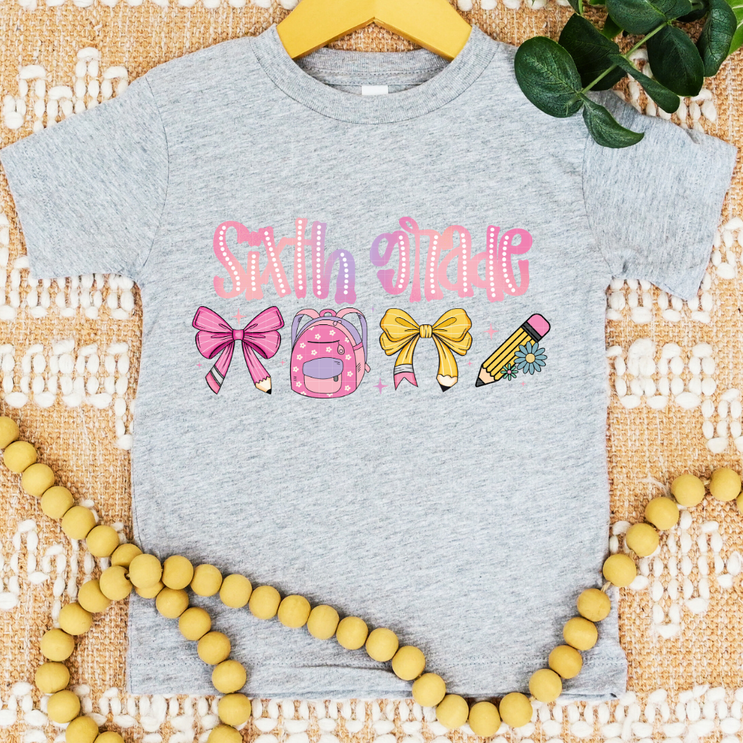 PINK 6TH GRADE BOWS & BAG - DTF TRANSFER
