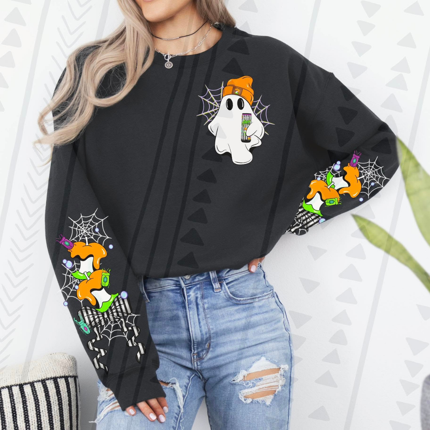 ORANGE GHOST STRIPE BOW ENERGY W/ SLEEVE - DTF TRANSFER