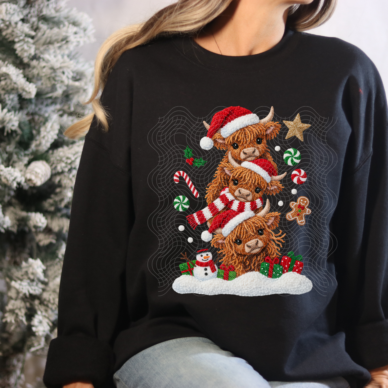 FAUX YARN CHRISTMAS COWS - DTF TRANSFER