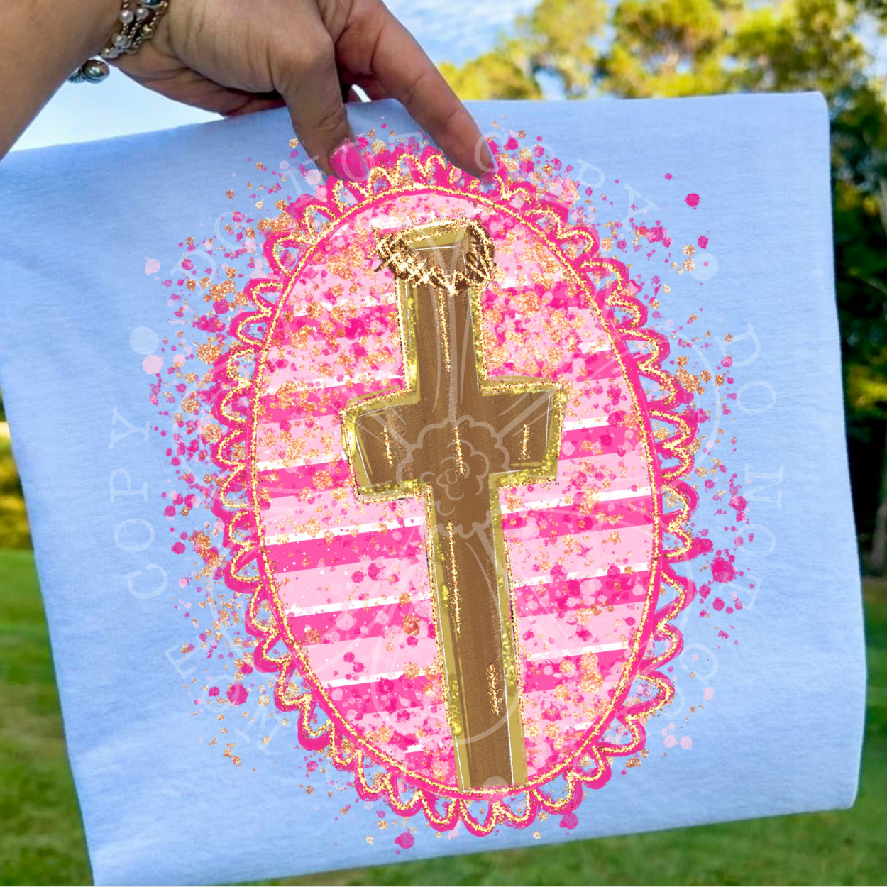 PINK STRIPE SPLATTER CROSS - DTF TRANSFER