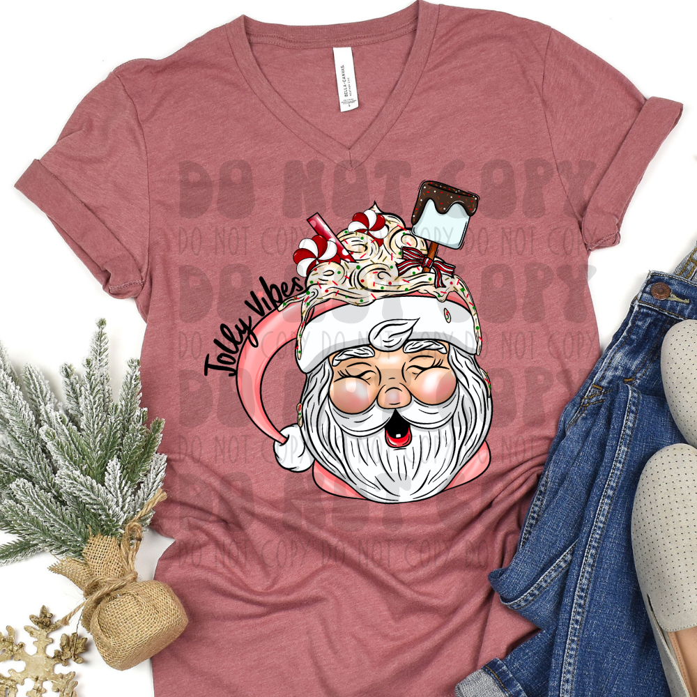 JOLLY VIBES PINK SANTA MUG - DTF TRANSFER