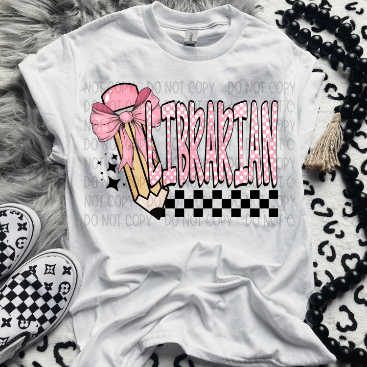 LIBRARIAN POLKA DOTS/CHECKERED PENCIL - DTF TRANSFER